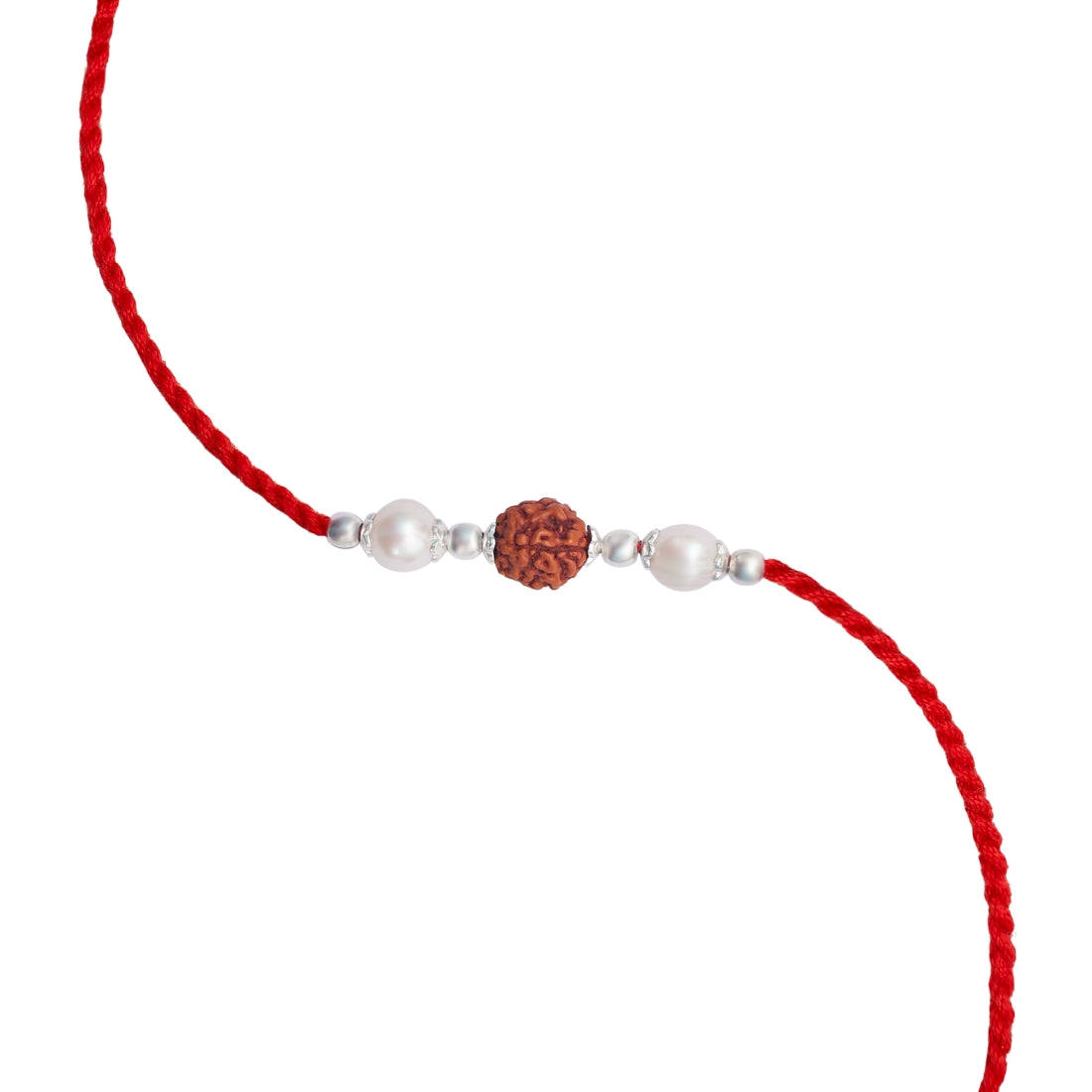 Spiritual Protection Rudraksh & Pearl Rhodium-Plated Sterling Silver Thread Rakhi For Him