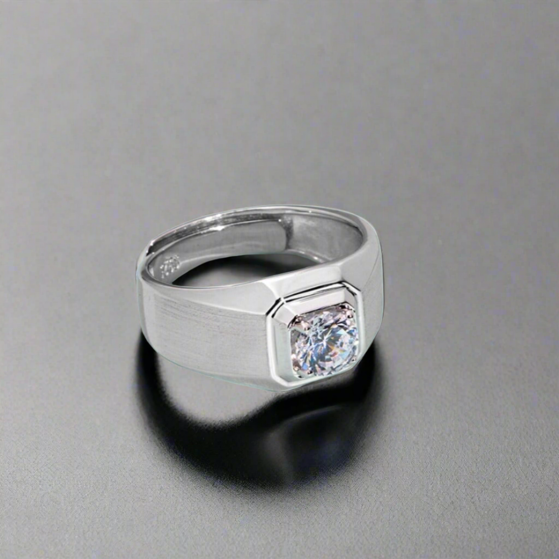 CZ Square Solitaire 925 Sterling Silver Ring for Him (Adjustable)