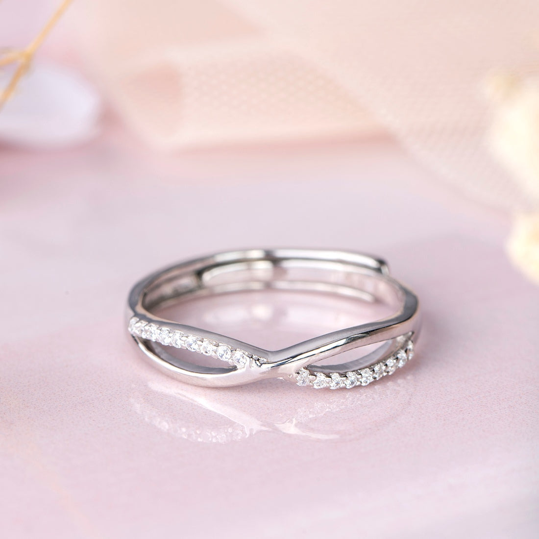 Endless Sparkle Rhodium-Plated 925 Sterling Silver Infinity Ring for H 