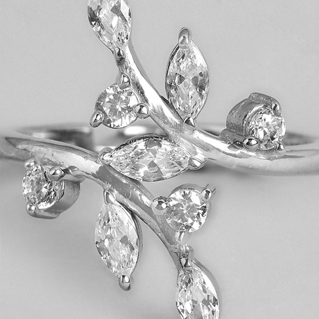 Shimmering Canopy: 925 Sterling Silver Leaf Design Ring for Her (Adjustable)