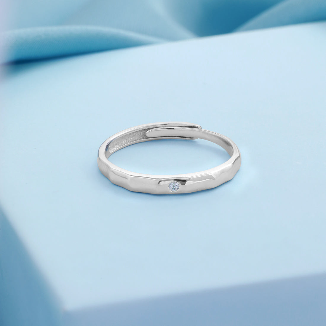 Minimal CZ Rhodium Plated 925 Sterling Silver Couple Ring