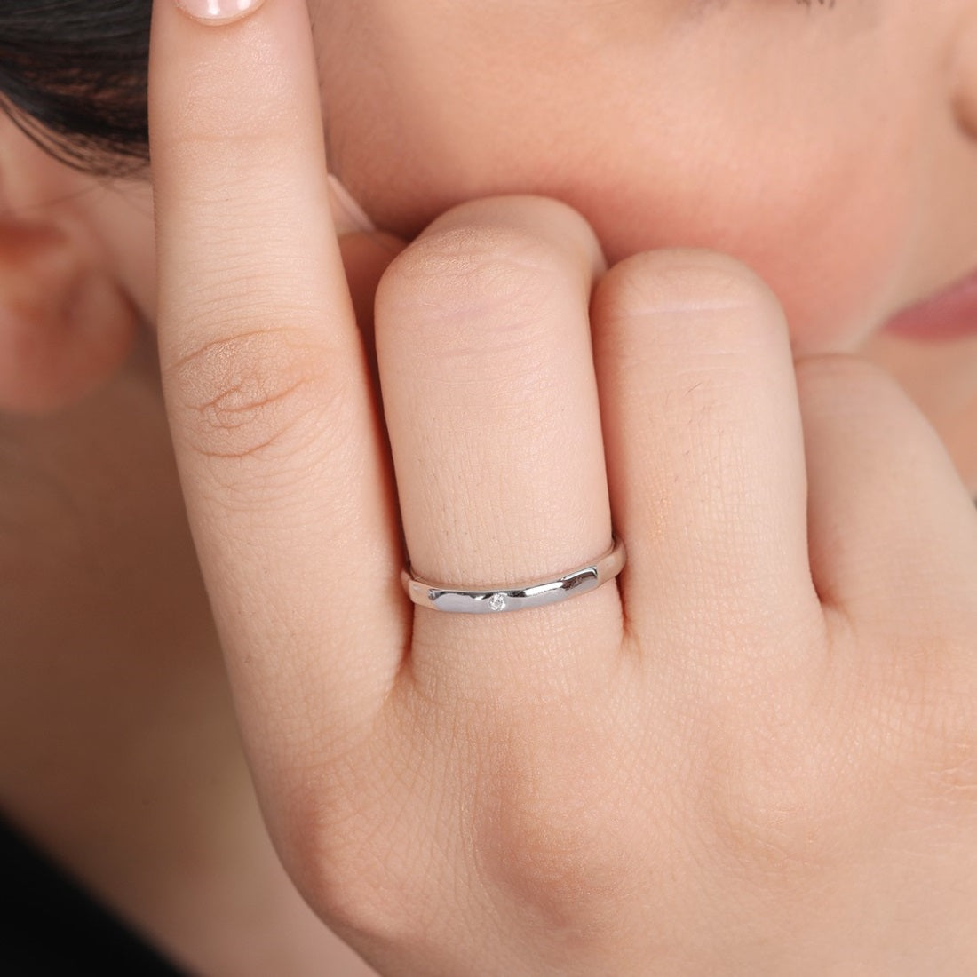 Minimal CZ Rhodium Plated 925 Sterling Silver Couple Ring