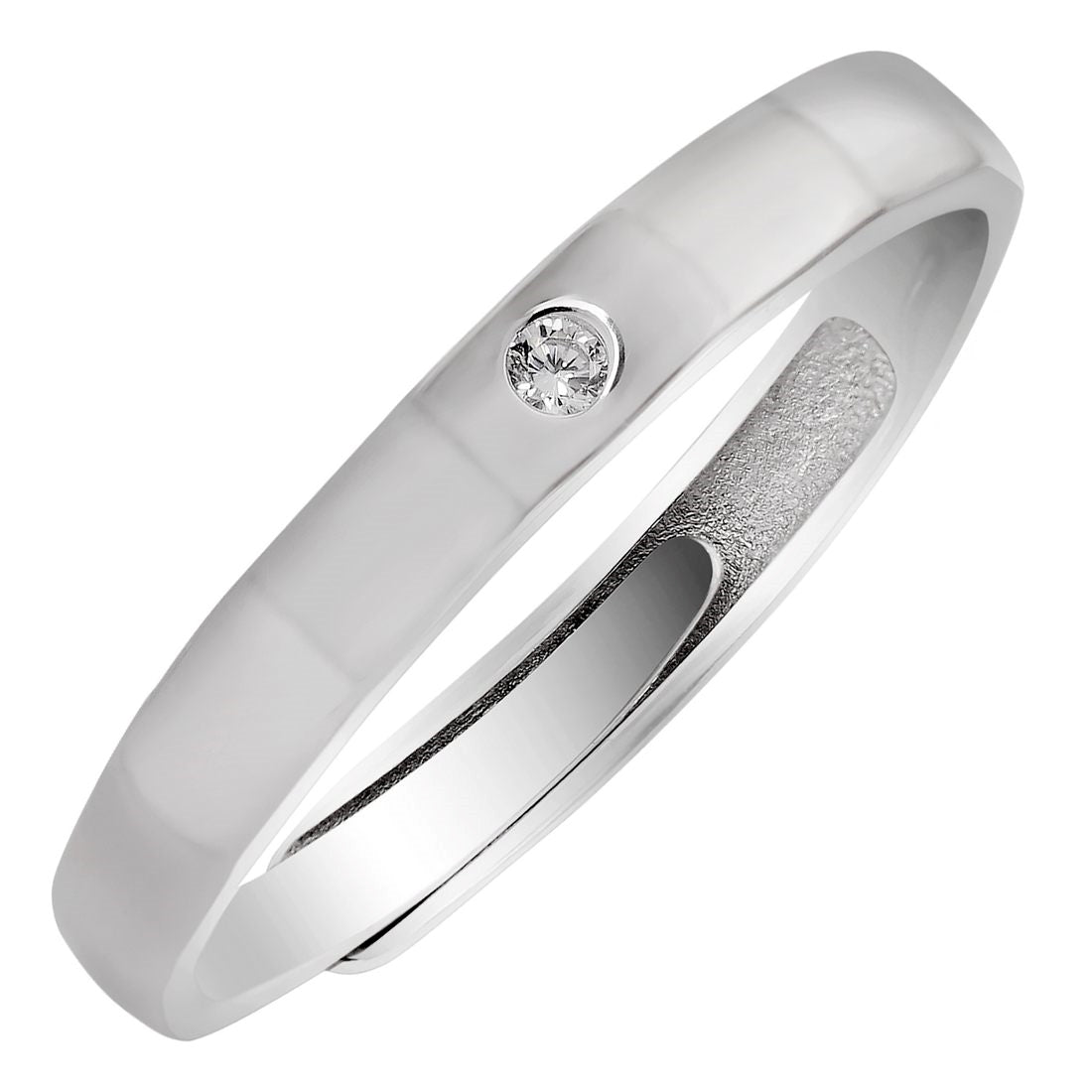 Minimal CZ Rhodium Plated 925 Sterling Silver Couple Ring