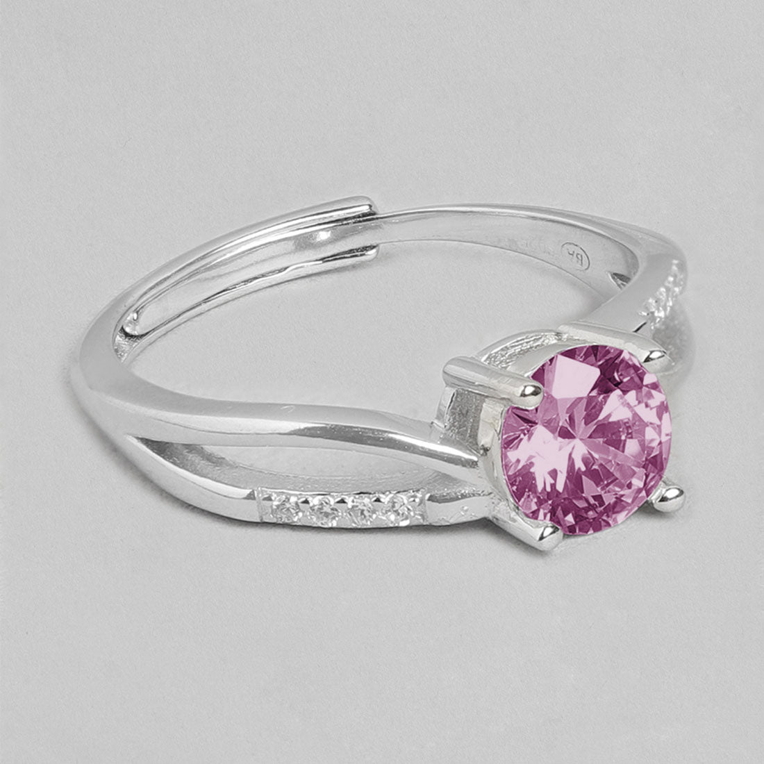 Rhodium Plated 925 Sterling Silver Solitaire Gemstone Ring