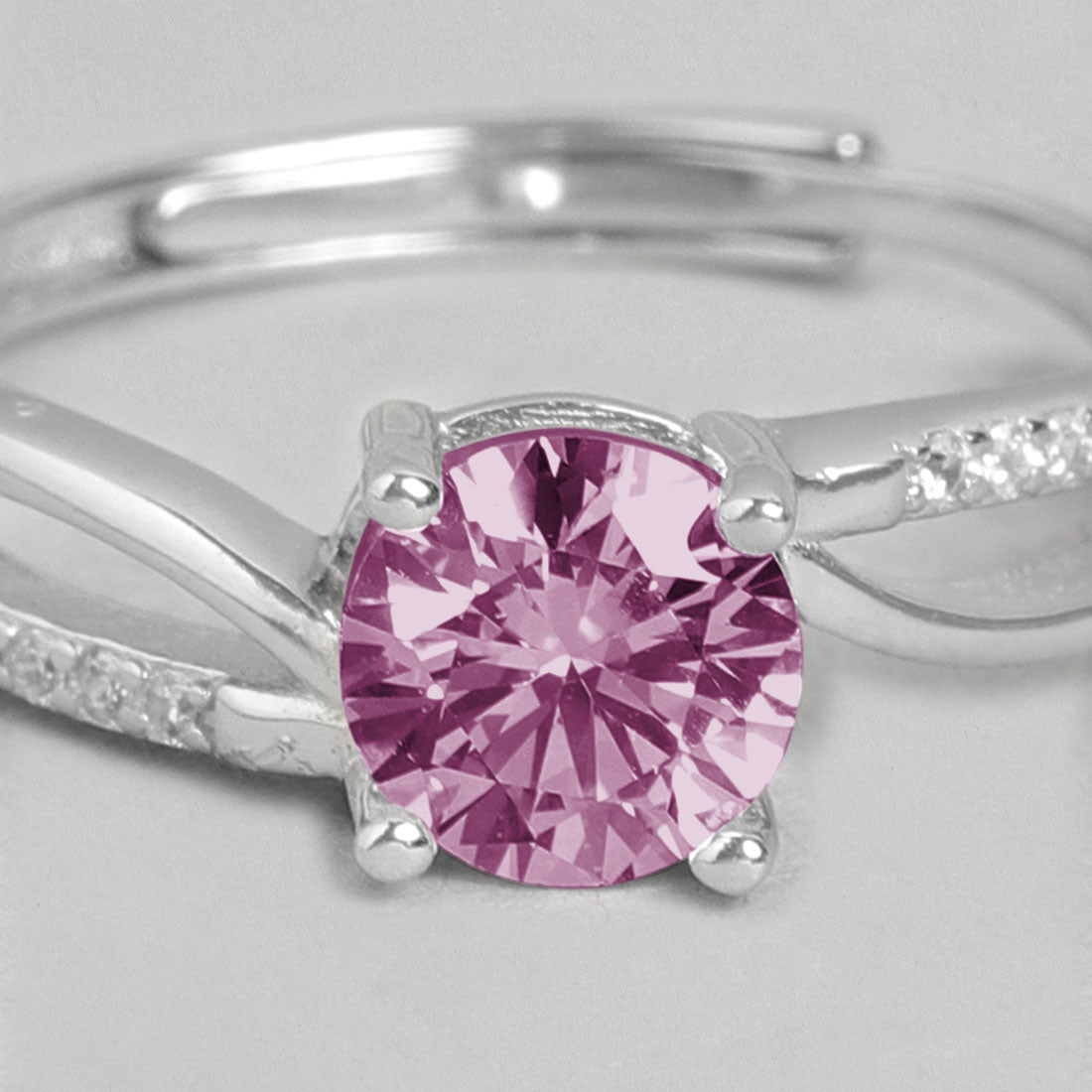 Rhodium Plated 925 Sterling Silver Solitaire Gemstone Ring