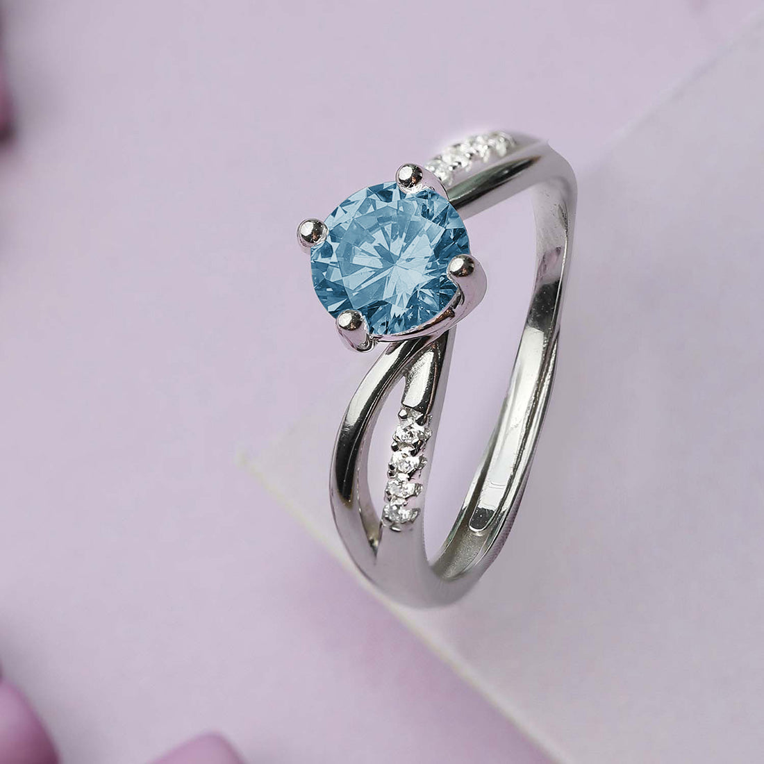 Sparkling blue CZ 925 Sterling Silver Rhodium Plated Adjustable Ring