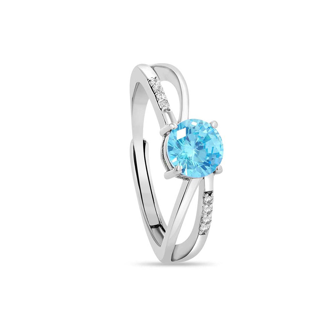 Sparkling blue CZ 925 Sterling Silver Rhodium Plated Adjustable Ring