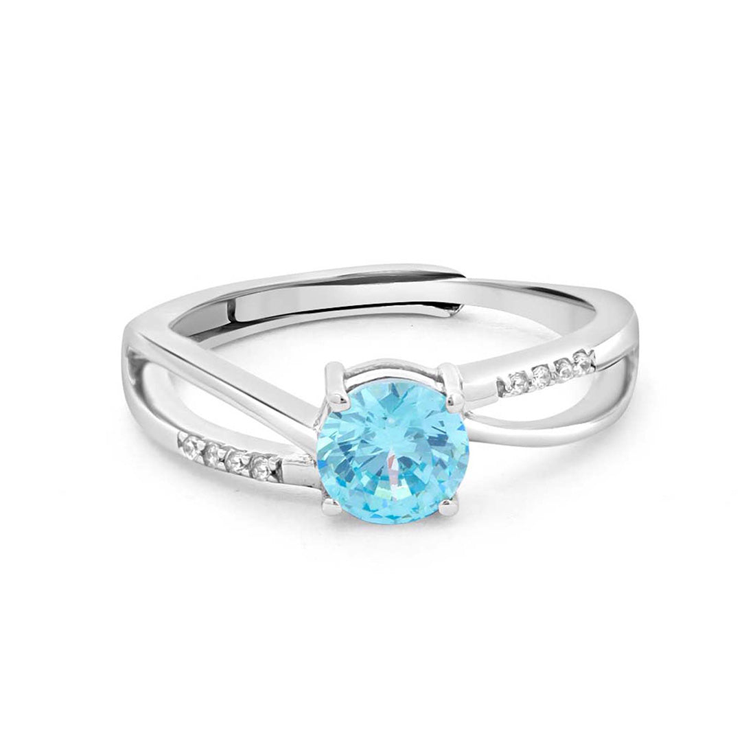 Sparkling blue CZ 925 Sterling Silver Rhodium Plated Adjustable Ring