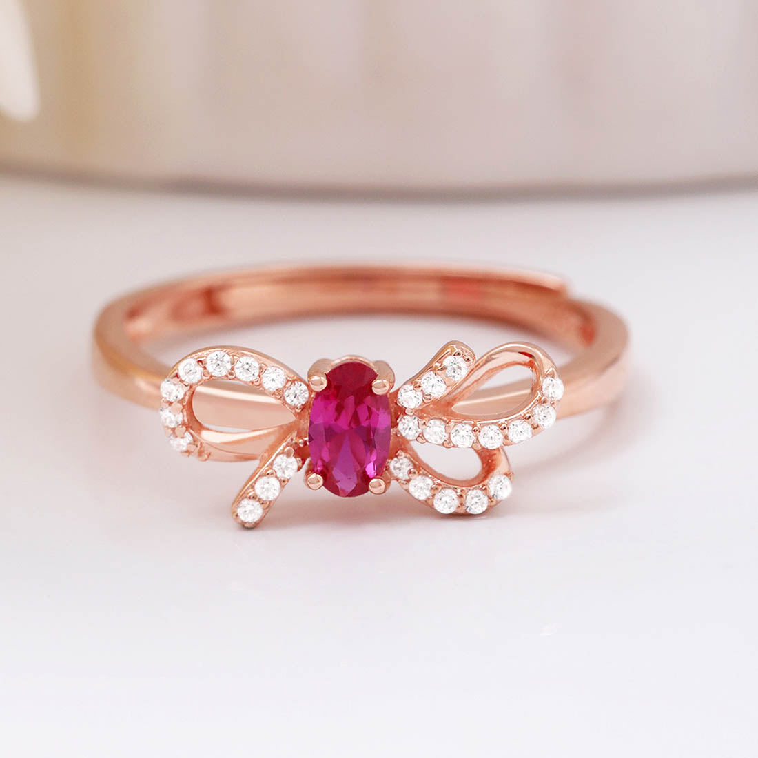 Beautiful Bow Rose Gold Plated 925 Sterling Silver Ring