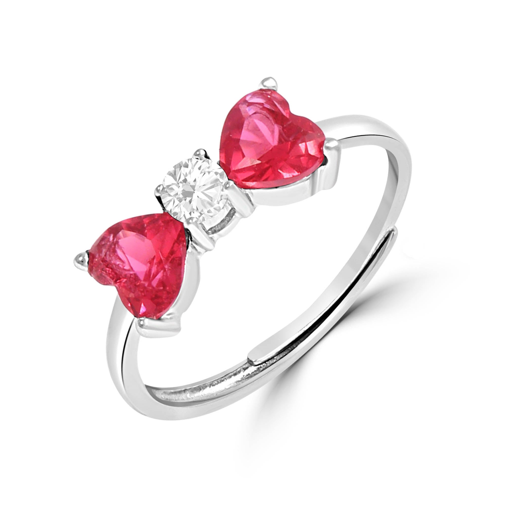 Bow Heart Rhodium Plated 925 Sterling Silver Ring