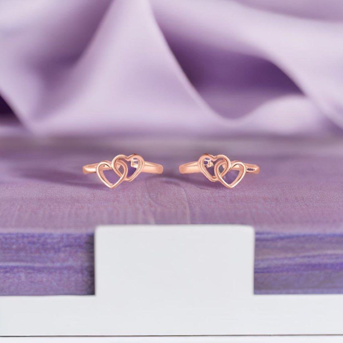 Charming Double Heart 925 Sterling Silver Rose Gold-Plated Toe Rings