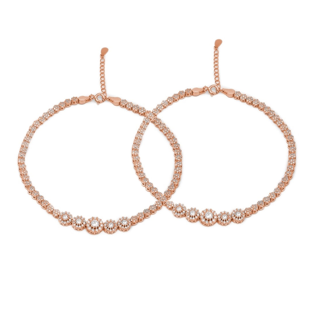 Rose Gold Plated Glimmering Fusion CZ 925 Sterling Silver Anklet