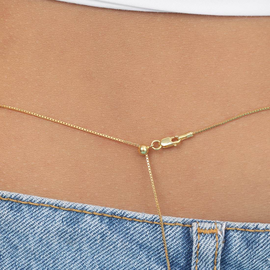 Sleek Gold Plated 925 Sterling Silver Box Chain Sliding Waist Chain