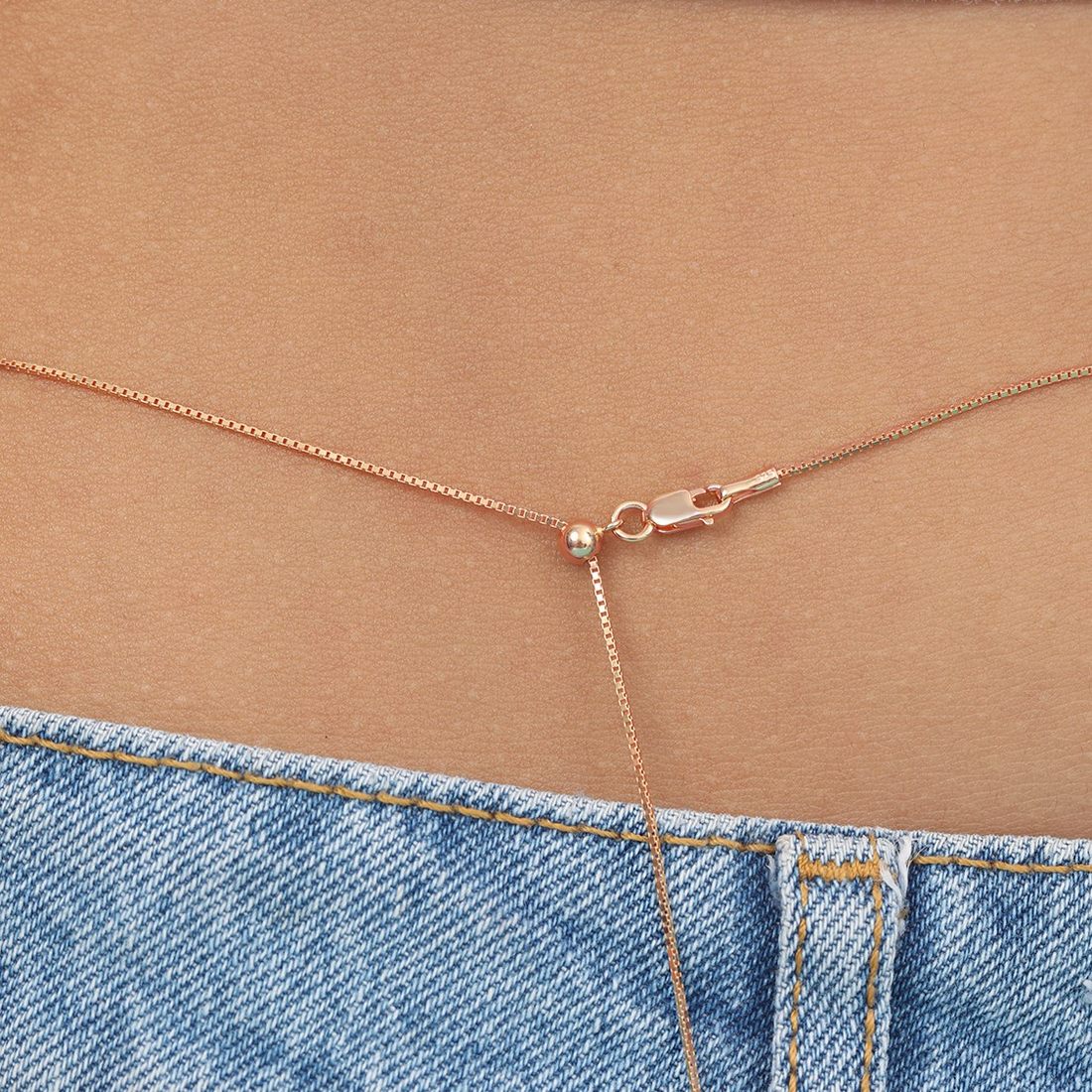 Sleek Rose Gold Plated 925 Sterling Silver Box Chain Sliding Waist Chain