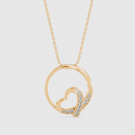 Heart in a Circle Gold Pendant with Lab-Grown Diamonds without Chain