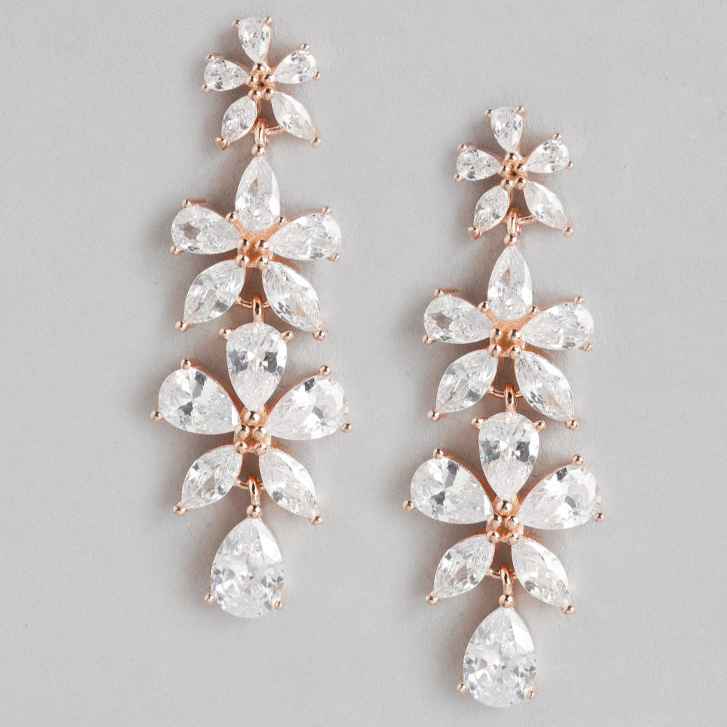 Floral CZ Rose Gold Plated 925 Sterling Silver Earring