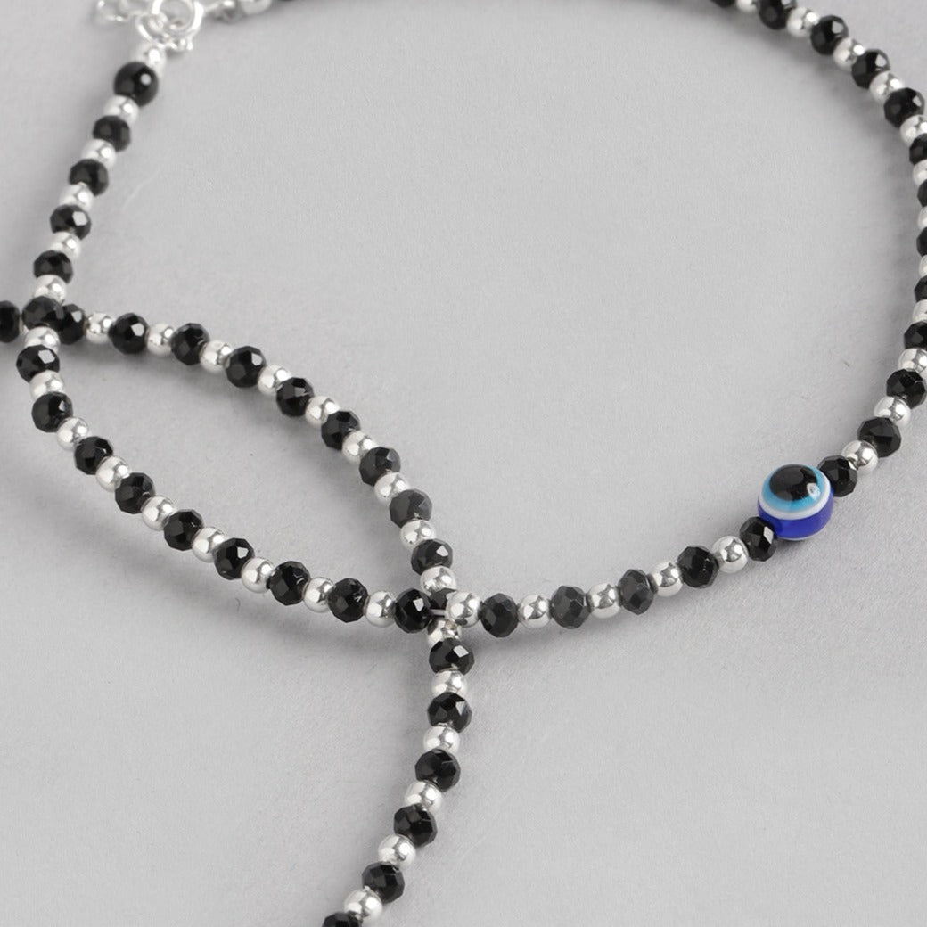 Evil Eye Black Beads 925 Sterling Silver Anklet