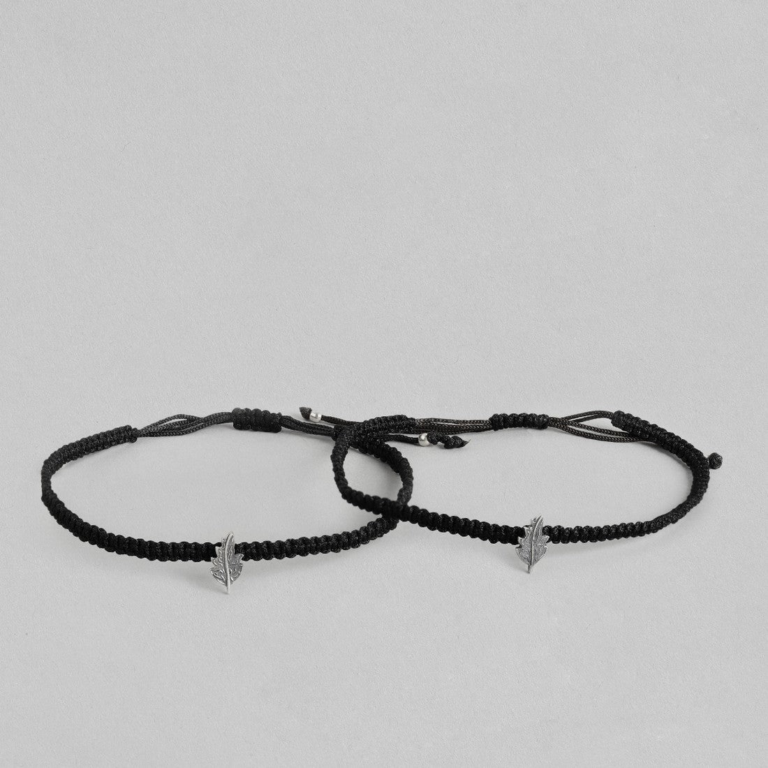 Leafy Silver 925 hallmark Black Thread Anklet