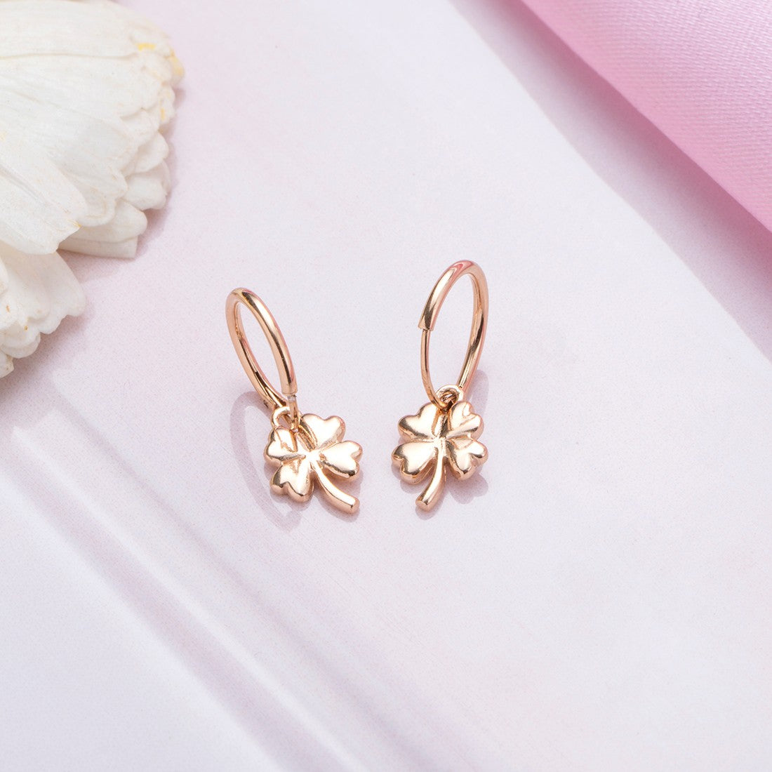 Cutest Quadrifoliate Leaf Rose Gold Plated Earring